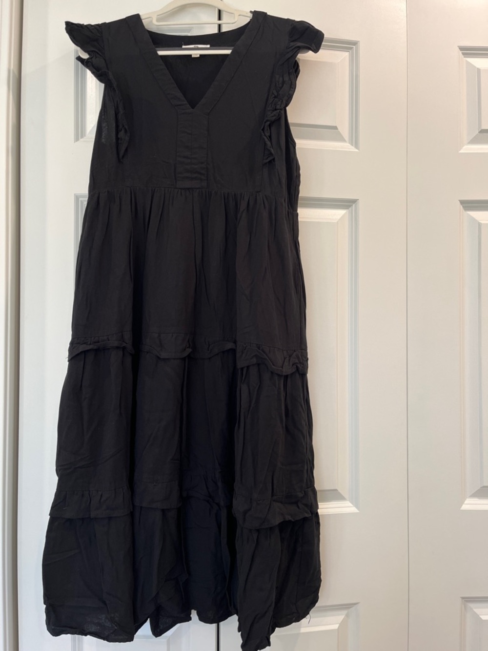 Pinkblush Black Tiered Maternity V-Neck Flutter Sleeve Dress - Picture 6 of 9